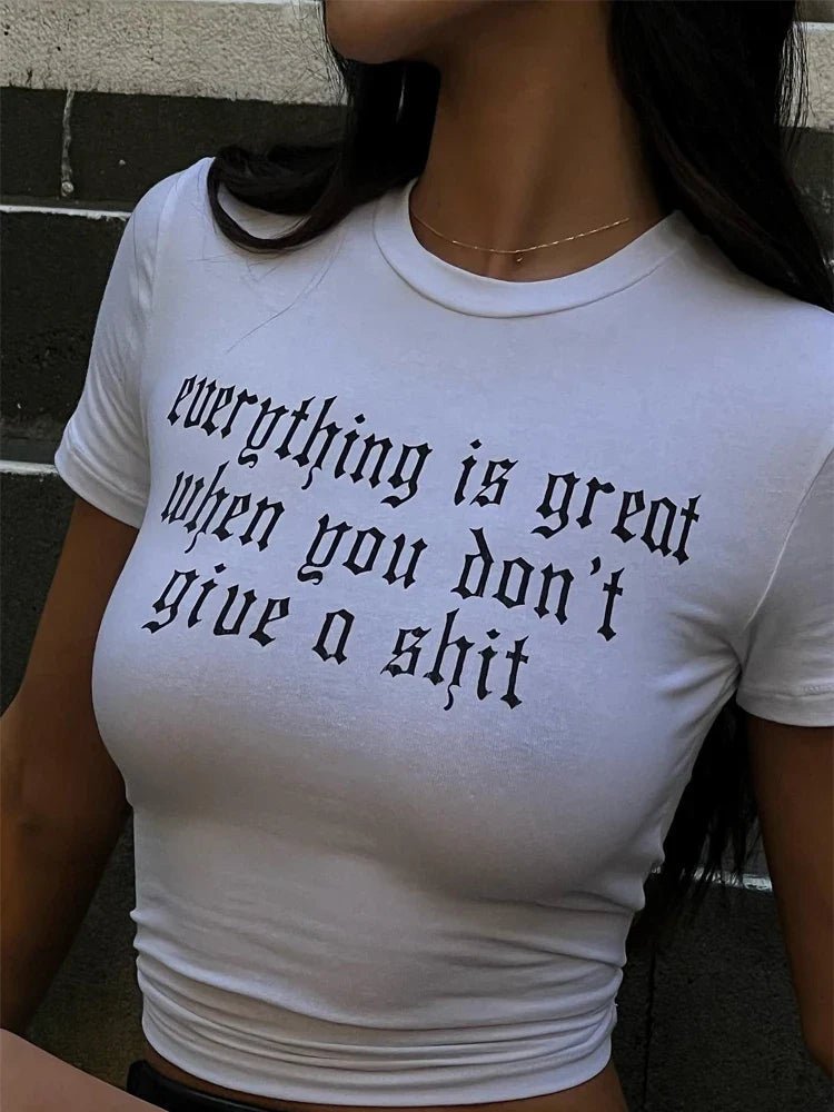 Everything Is Great Graphic Baby Tee for Women – White Cotton Crop Top - Acid House™ (formerly Zyra Drip)