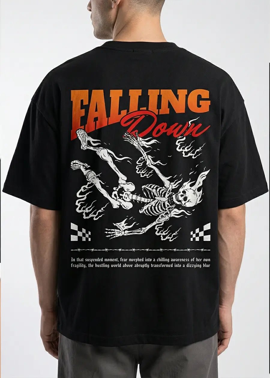 Falling Down Graphic Regular Fit T-shirt – Black Streetwear Tee - Acid House™