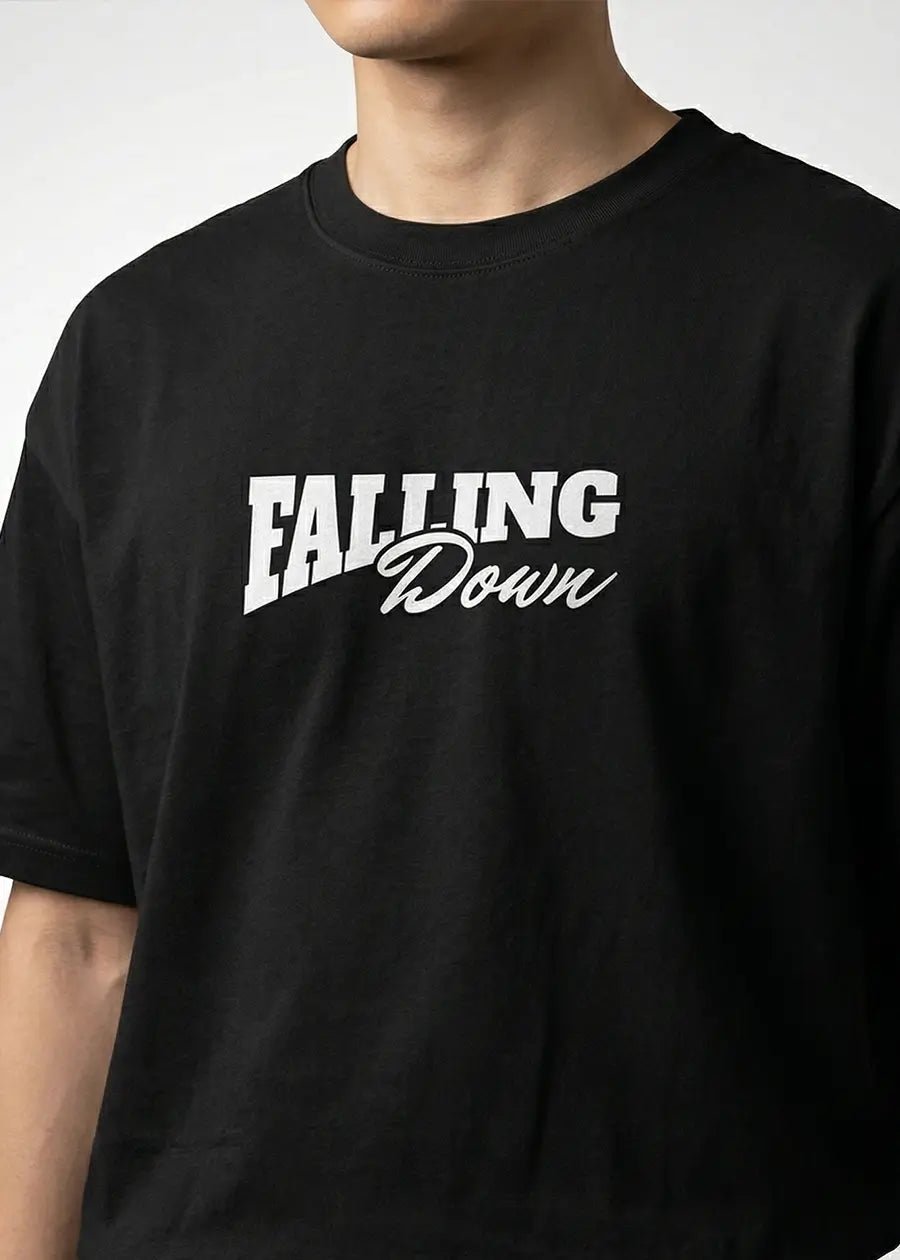 Falling Down Graphic Regular Fit T-shirt – Black Streetwear Tee - Acid House™
