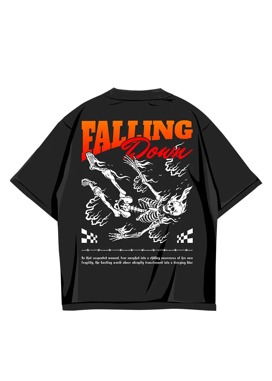 Falling Down Graphic Regular Fit T-shirt – Black Streetwear Tee - Acid House™