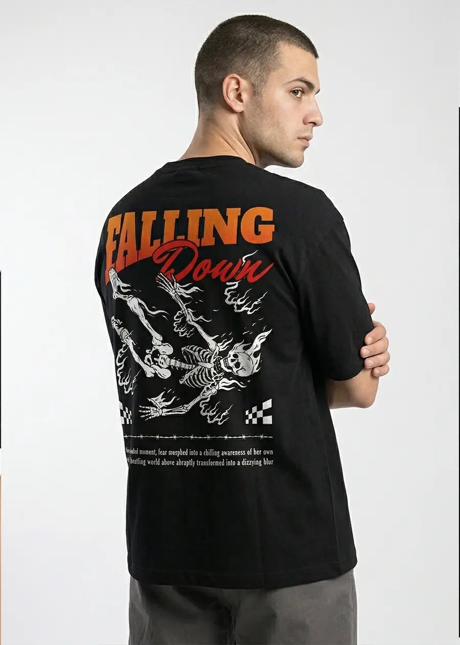 Falling Down Graphic Regular Fit T-shirt – Black Streetwear Tee - Acid House™