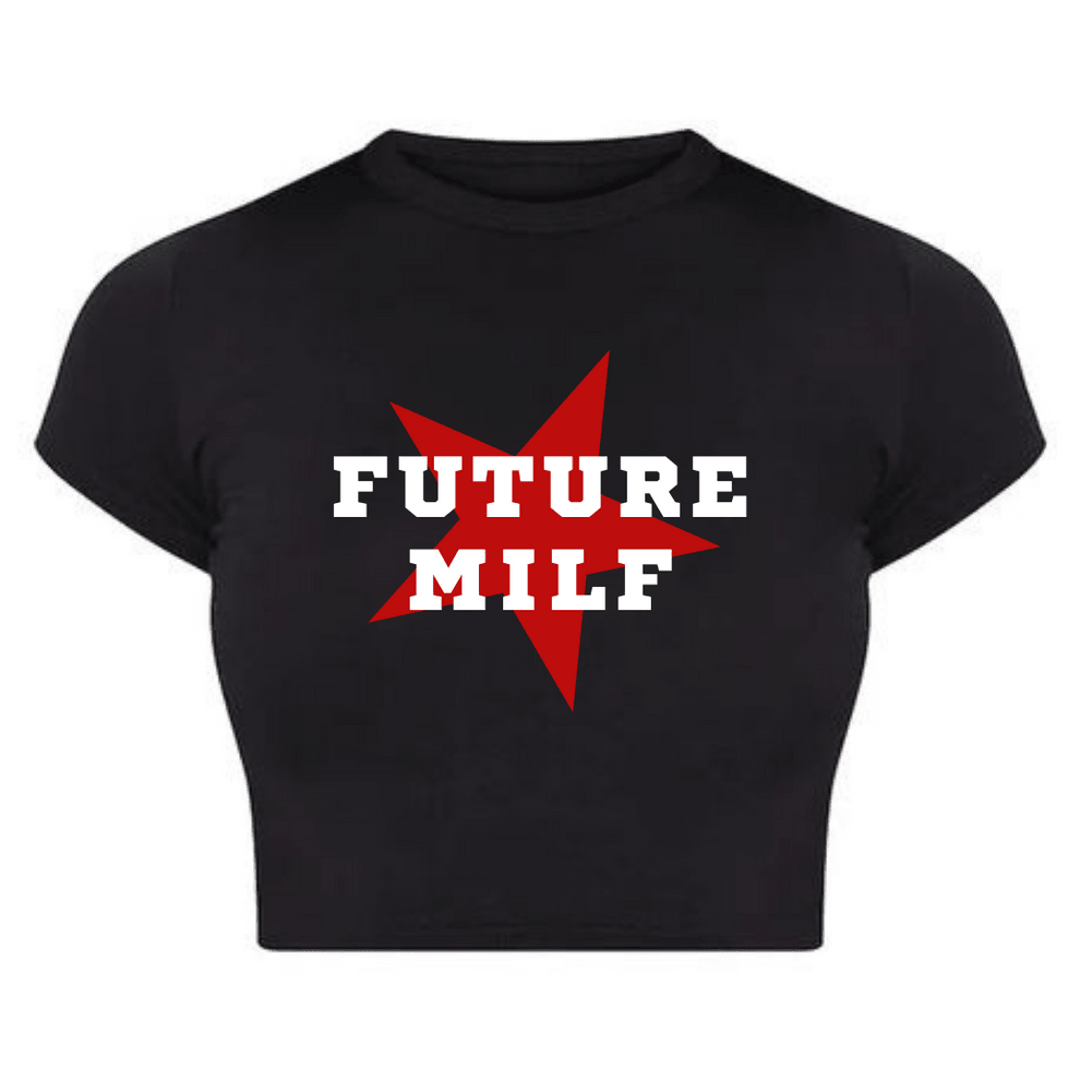 Future MILF Printed Black Baby Tee for Women - Acid House™ (formerly Zyra Drip)