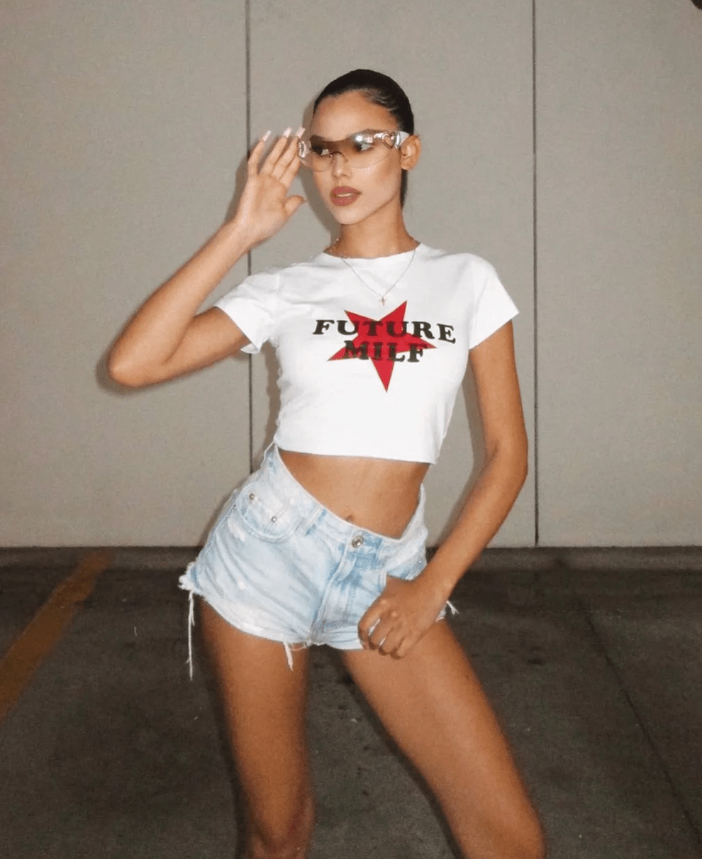 Future MILF Printed Black Baby Tee for Women - Acid House™ (formerly Zyra Drip)