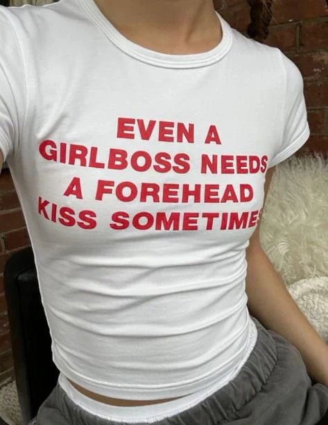 Girlboss Forehead Kiss Baby Crop Top – Trendy Color White - Acid House™ (formerly Zyra Drip)