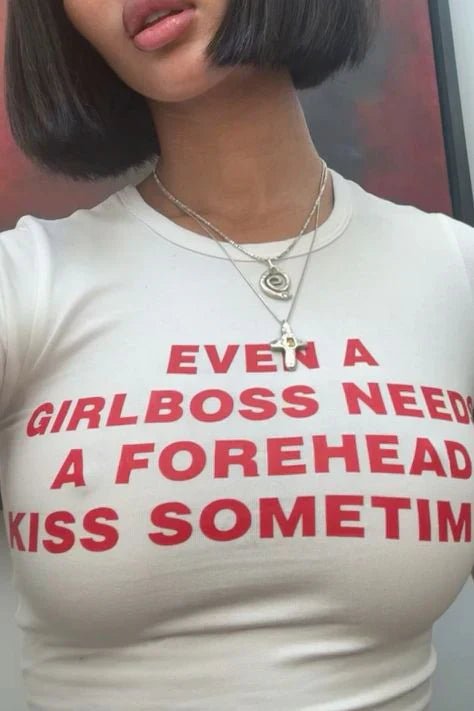 Girlboss Forehead Kiss Baby Crop Top – Trendy Color White - Acid House™ (formerly Zyra Drip)