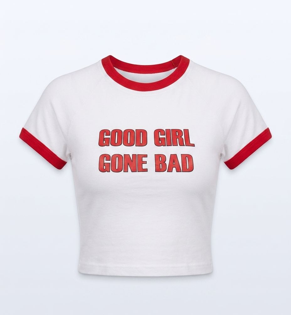 Good Girl Gone Bad Ringer Baby Tee – White & Red Fitted Crop Top - Acid House™ (formerly Zyra Drip)