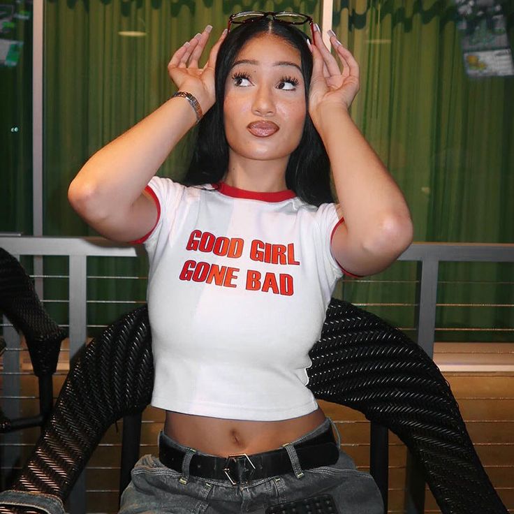 Good Girl Gone Bad Ringer Baby Tee – White & Red Fitted Crop Top - Acid House™ (formerly Zyra Drip)