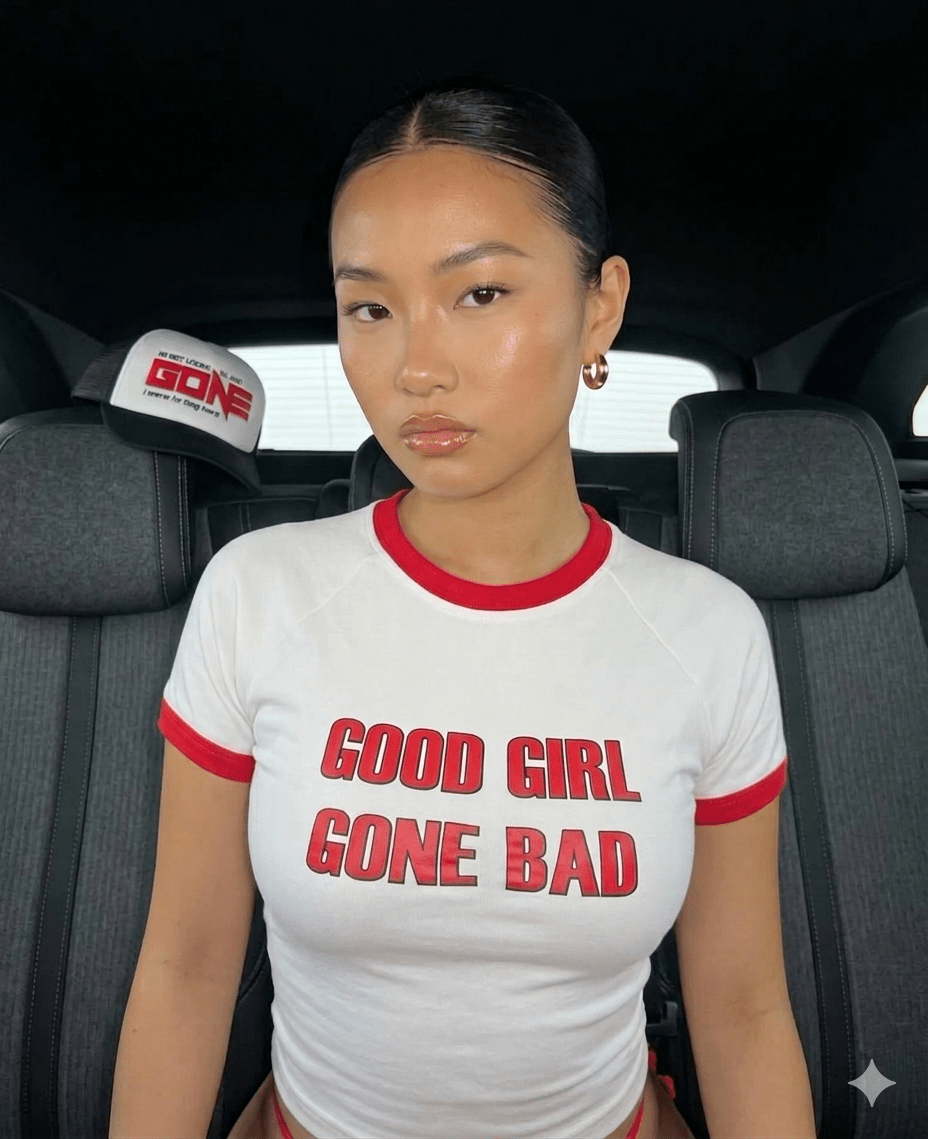 Good Girl Gone Bad Ringer Baby Tee – White & Red Fitted Crop Top - Acid House™ (formerly Zyra Drip)