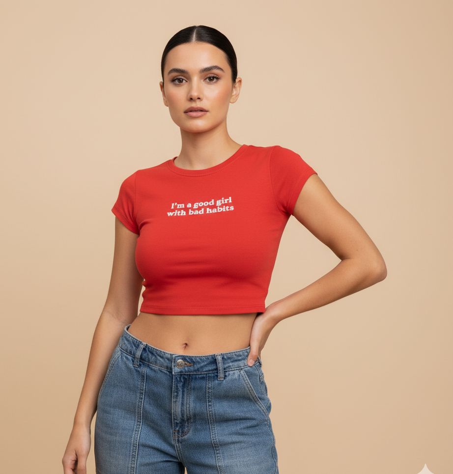 Good Girl with Bad Habits Red Crop Top – Women’s Bold Streetwear Baby Tee - Acid House™ (formerly Zyra Drip)