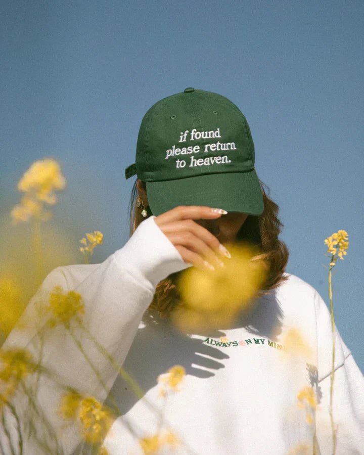 Green Aesthetic Baseball Cap – "If Found Return to Heaven" Embroidered Hat - Acid House™ (formerly Zyra Drip)