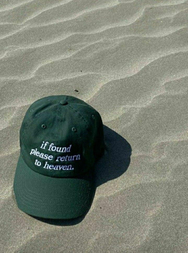 Green Aesthetic Baseball Cap – "If Found Return to Heaven" Embroidered Hat - Acid House™ (formerly Zyra Drip)