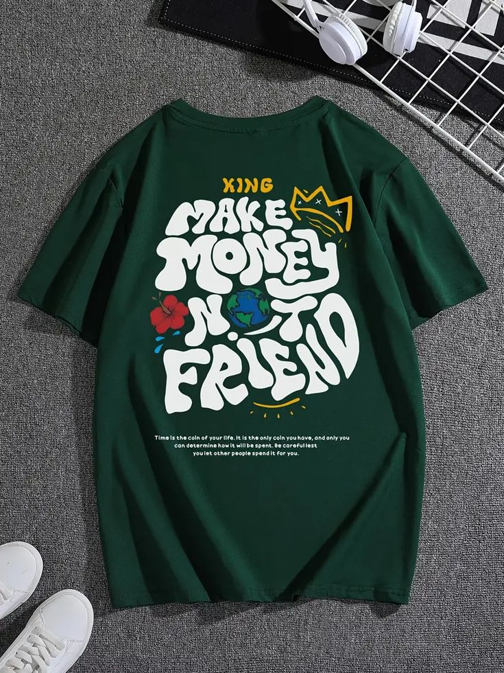 Green Oversized Streetwear T-Shirt for Men – “Make Money Not Friends” Graphic Tee - Acid House™ (formerly Zyra Drip)