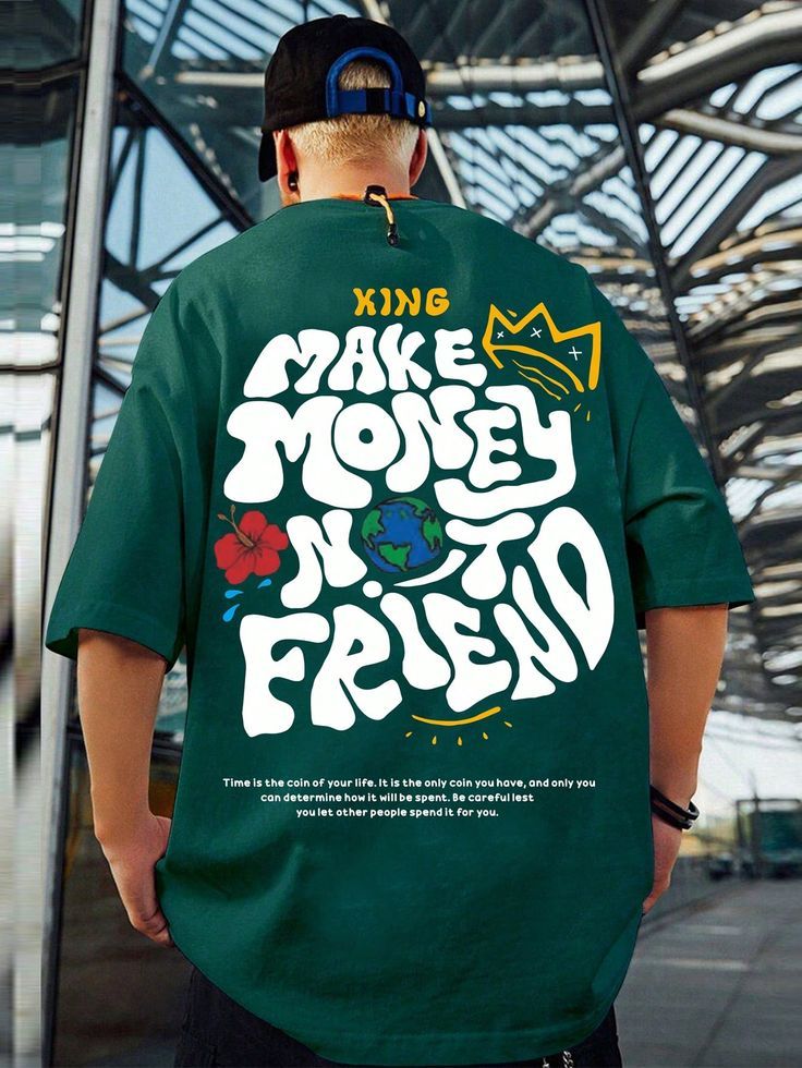 Green Oversized Streetwear T-Shirt for Men – “Make Money Not Friends” Graphic Tee - Acid House™ (formerly Zyra Drip)