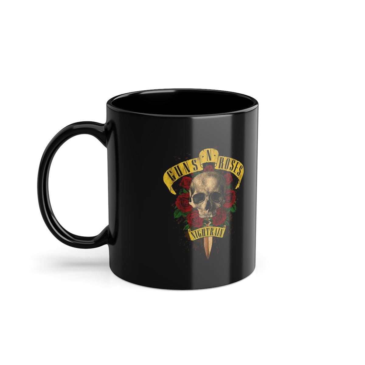 Guns N’ Roses Nighttrain 11oz Black Ceramic Mug – Rock Band Coffee Cup with Skull & Roses Design - Acid House™ (formerly Zyra Drip)