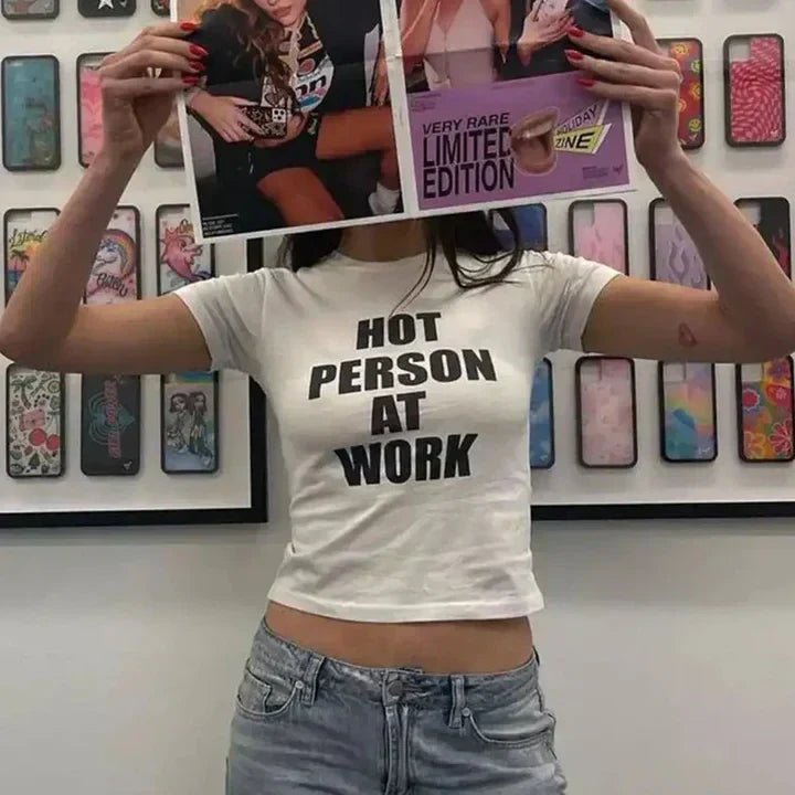 Hot Person at Work Baby Tee – Y2K Vintage Crop Top | Zyra Drip - Acid House™ (formerly Zyra Drip)