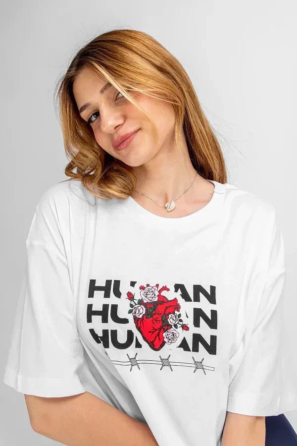 Human Heart White Regular Fit T-shirt for Men & Women | 210 GSM Streetwear Tee - Acid House™