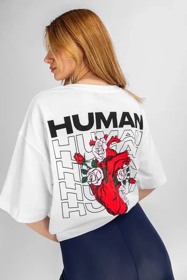 Human Heart White Regular Fit T-shirt for Men & Women | 210 GSM Streetwear Tee - Acid House™