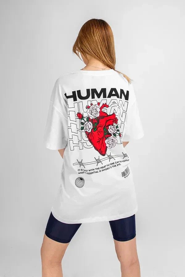 Human Heart White Regular Fit T-shirt for Men & Women | 210 GSM Streetwear Tee - Acid House™