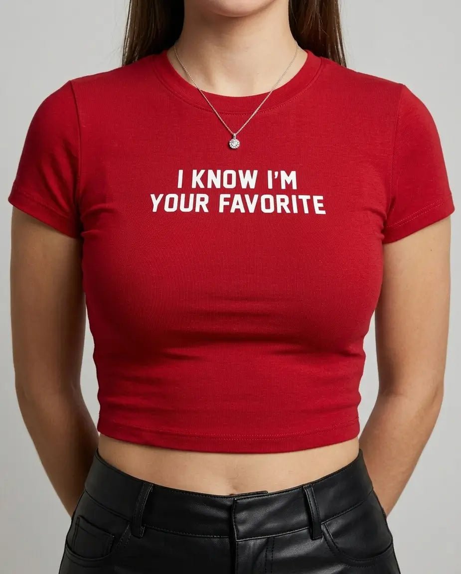 “I Know I’m Your Favorite” Red Baby Tee Crop Top - Acid House™ (formerly Zyra Drip)