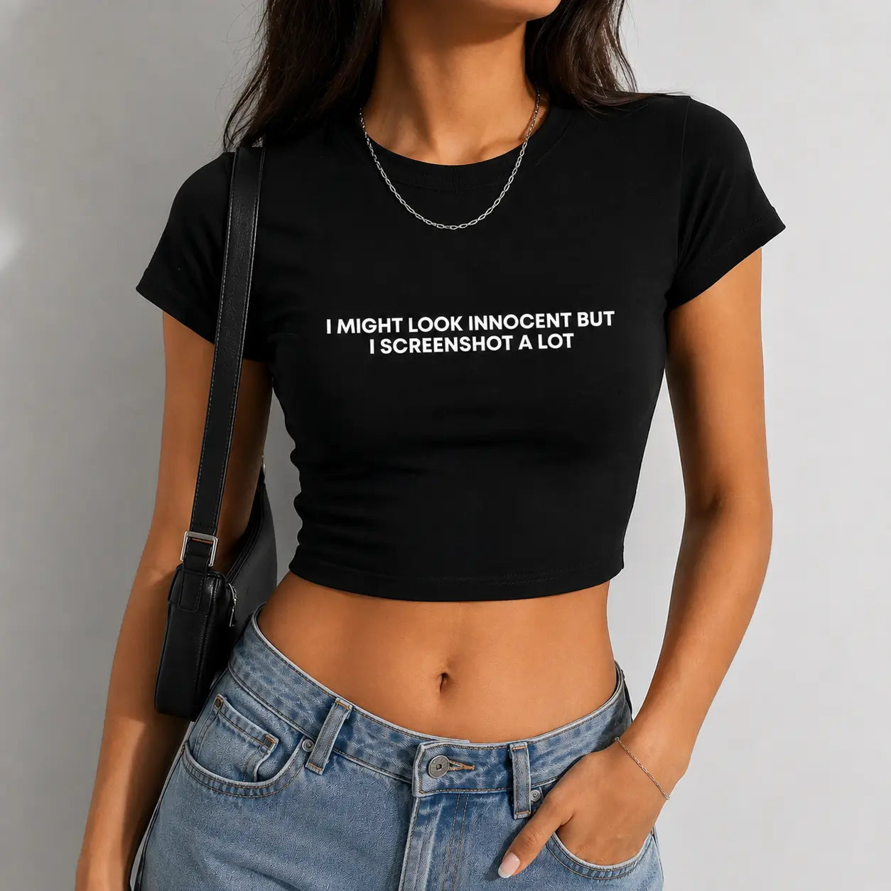 I Screenshot A Lot Black Crop Top