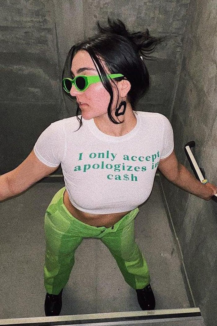 "I Only Accept Apologizes in Cash" Baby Tee Crop Top – Trendy & Bold Statement - Acid House™ (formerly Zyra Drip)