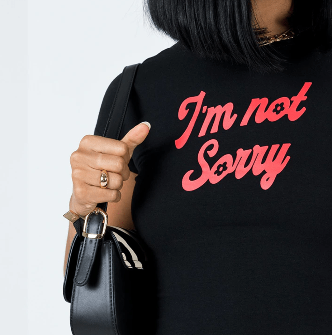 I’m Not Sorry Black Baby Tee for Women - Acid House™ (formerly Zyra Drip)