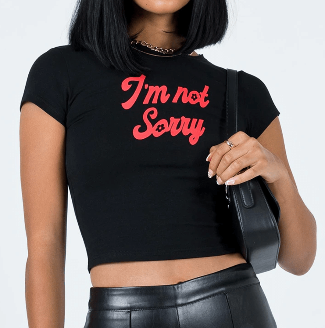 I’m Not Sorry Black Baby Tee for Women - Acid House™ (formerly Zyra Drip)