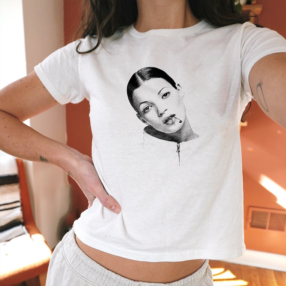 Kate Moss Graphic Crop Top – 90s Aesthetic Baby Tee for Women - Acid House™ (formerly Zyra Drip)