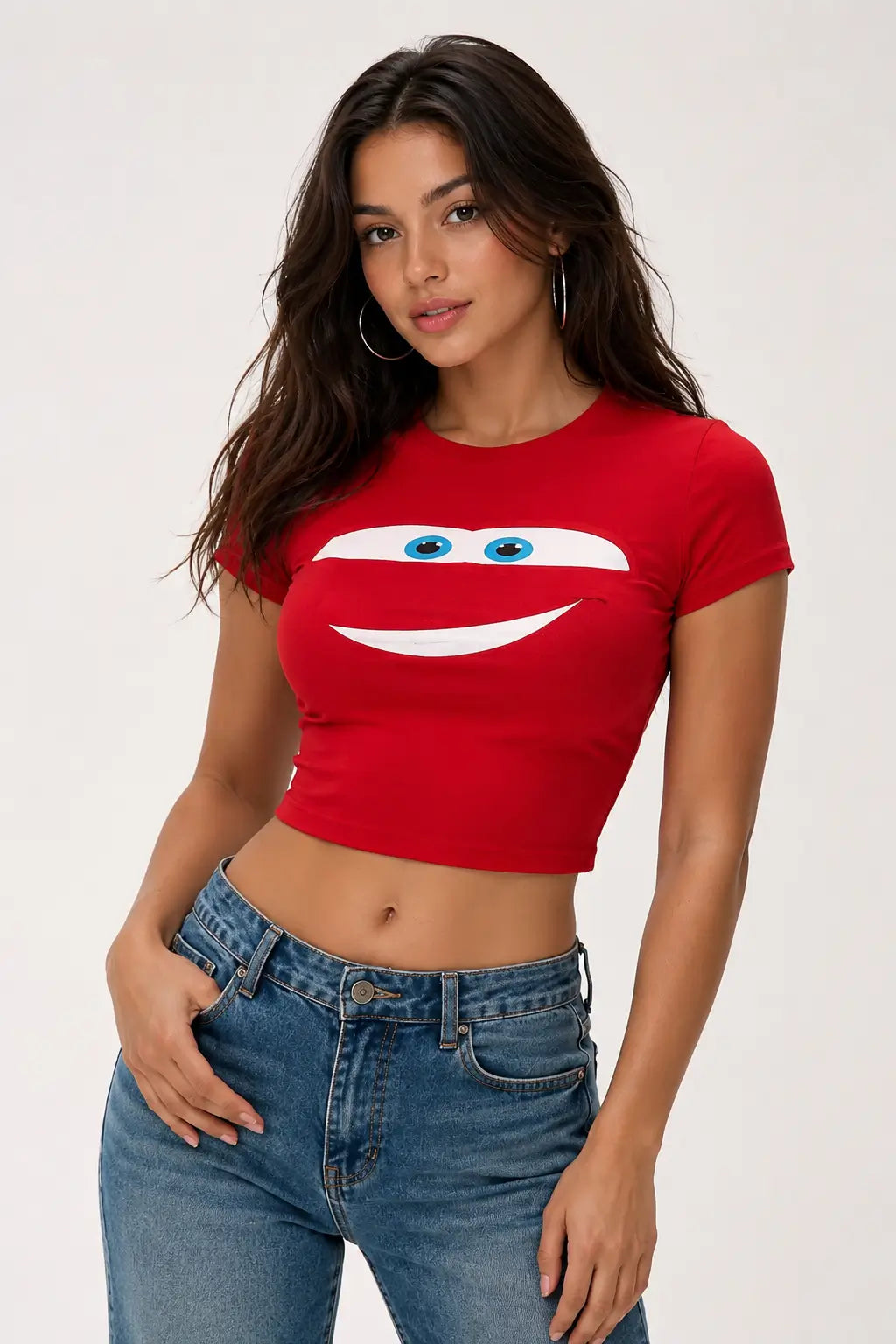 Lightning McQueen Inspired Red Baby Tee for Women | Y2K Fitted Crop Top