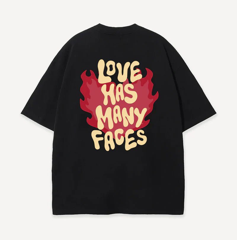 Love Has Many Faces Regular Fit T-shirt – Black Streetwear Graphic Tee for Men & Women - Acid House™