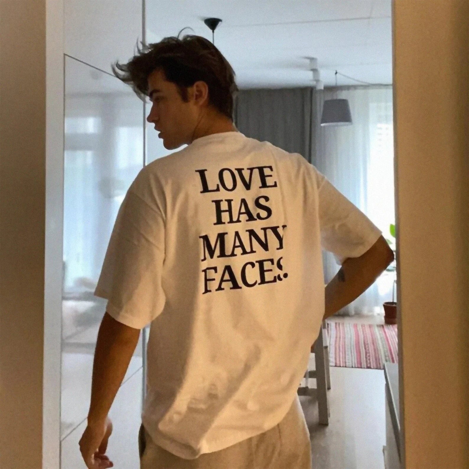 Love Has Many Faces | White Oversized Drop Shoulder Tee for Men - Acid House™ (formerly Zyra Drip)
