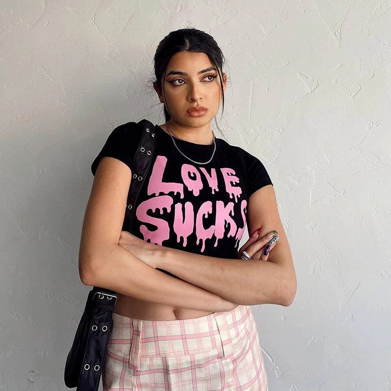 Love Sucks Black Baby Tee | Crop Top - Acid House™ (formerly Zyra Drip)