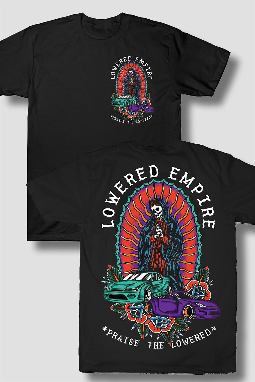 Lowered Empire Oversized Streetwear T-Shirt – Skull & Car Graphic Tee for Men - Acid House™ (formerly Zyra Drip)