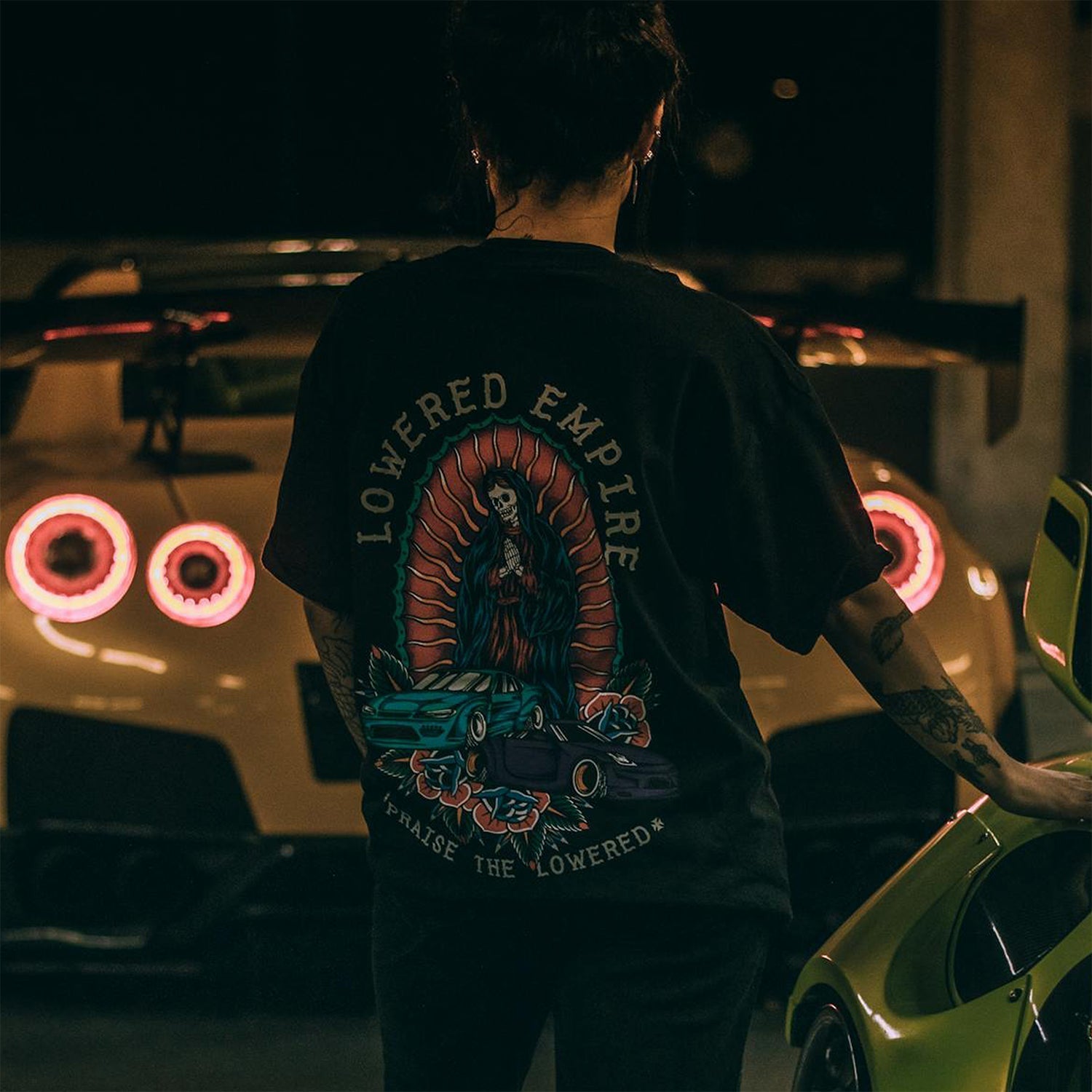 Lowered Empire Oversized Streetwear T-Shirt – Skull & Car Graphic Tee for Men - Acid House™ (formerly Zyra Drip)