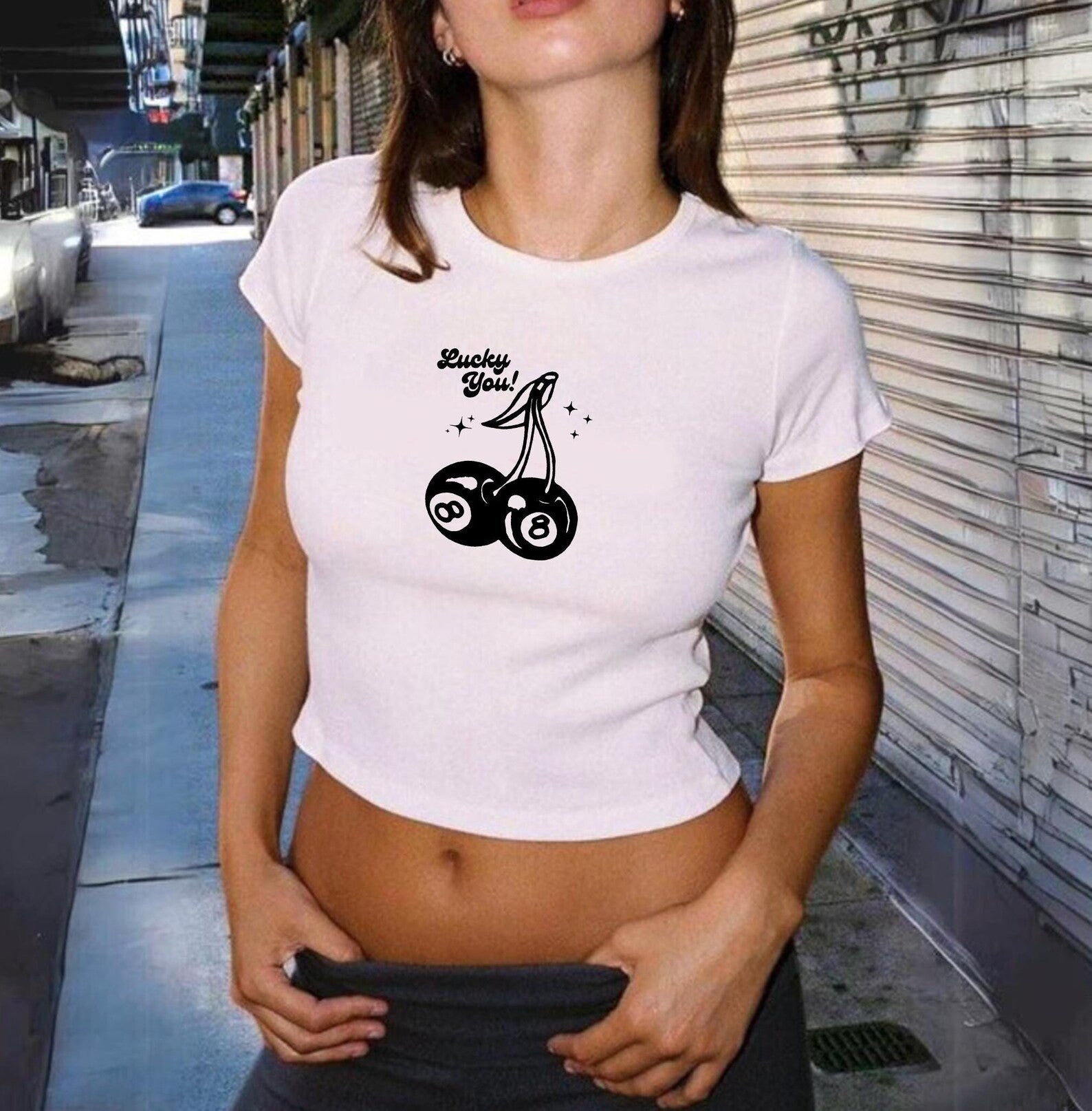 Lucky You Baby Tee – Bold White Crop Top - Acid House™ (formerly Zyra Drip)