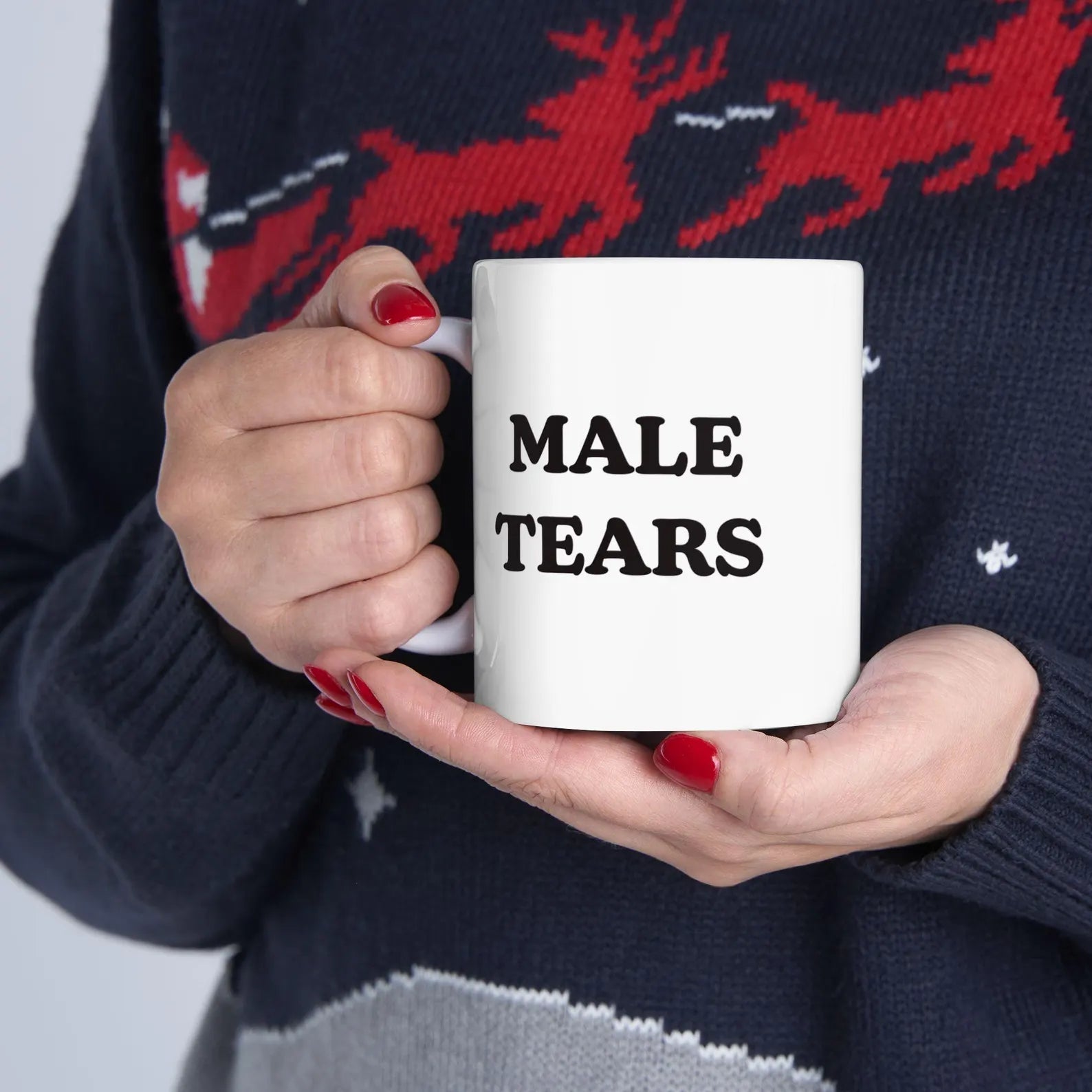 Male Tears 11oz Ceramic Mug – Funny Feminist Coffee Cup, Glossy White, Fade - Proof Print - Acid House™ (formerly Zyra Drip)