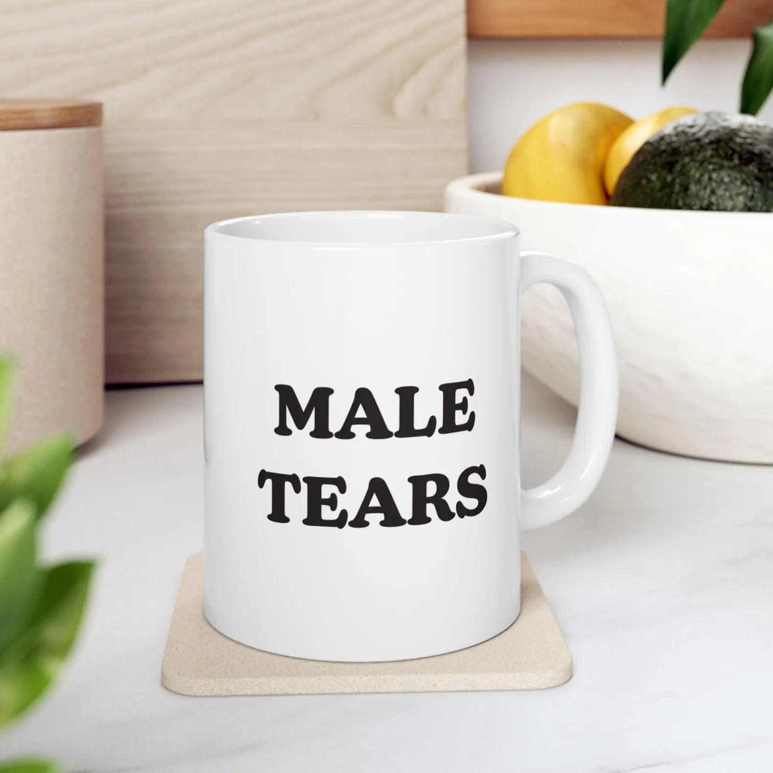Male Tears 11oz Ceramic Mug – Funny Feminist Coffee Cup, Glossy White, Fade - Proof Print - Acid House™ (formerly Zyra Drip)
