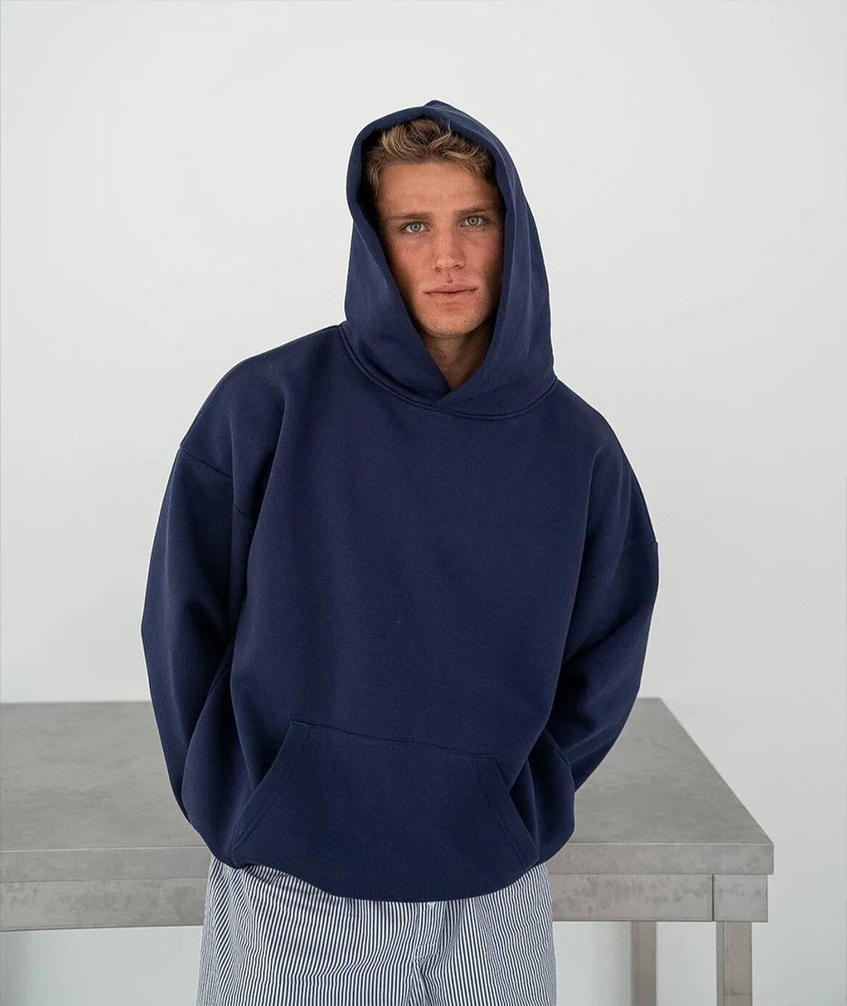 Men’s Oversized Navy Blue Hoodie | Drop Shoulder Heavyweight 400 GSM Cotton Sweatshirt - Acid House™ (formerly Zyra Drip)