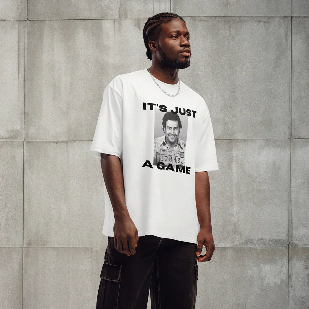 Men’s White Oversized Gaming Graphic T-Shirt – “It’s Just a Game” - Acid House™ (formerly Zyra Drip)