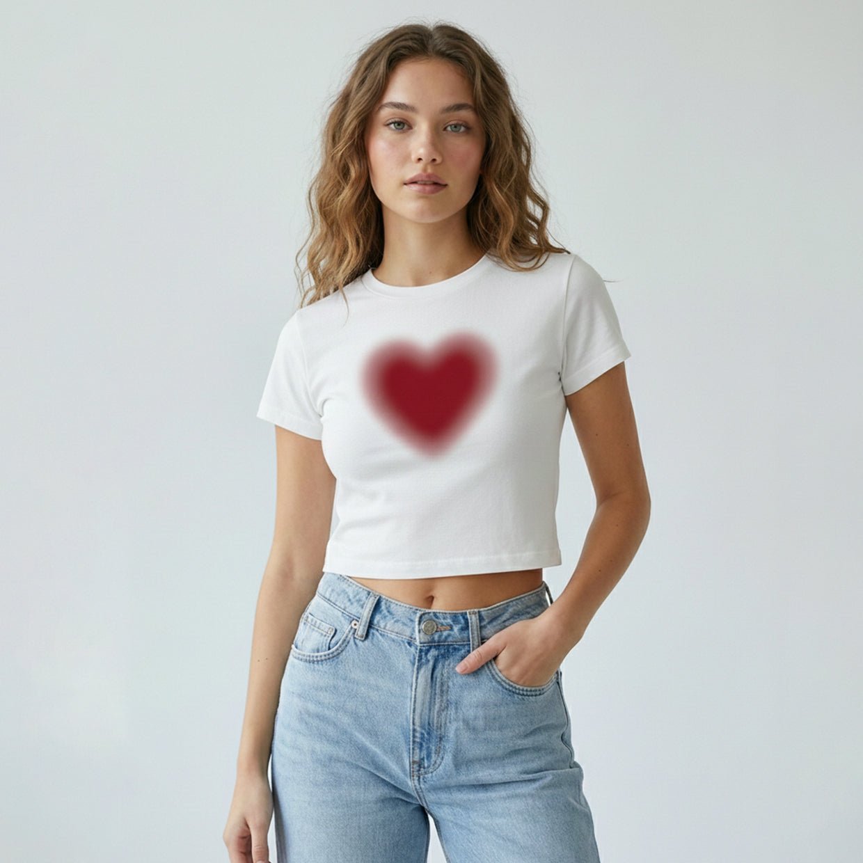 Minimal Red Heart Crop Top Baby Tee | Soft Cotton Fitted T-Shirt for Women – Zyra Drip - Acid House™ (formerly Zyra Drip)