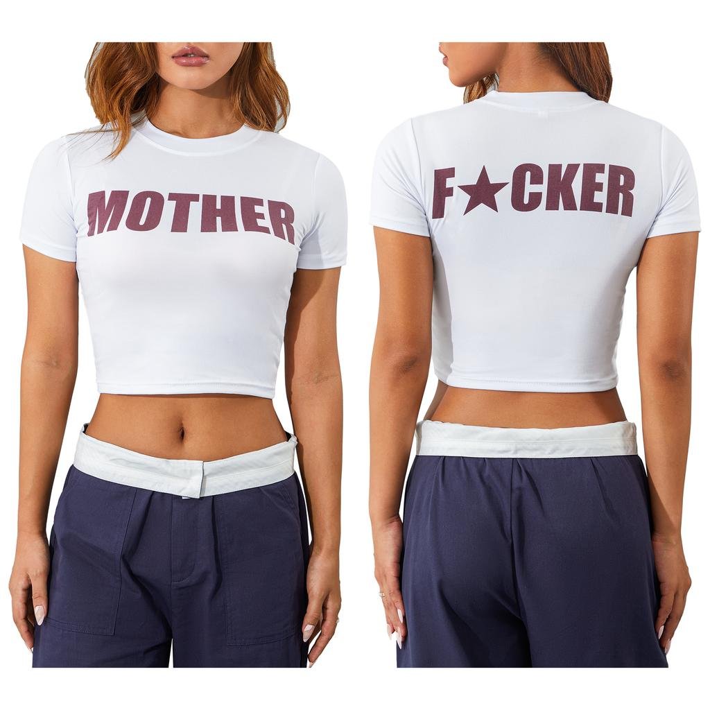 Mother Baby Tee for Women – White Graphic Crop Top Y2K Aesthetic - Acid House™ (formerly Zyra Drip)