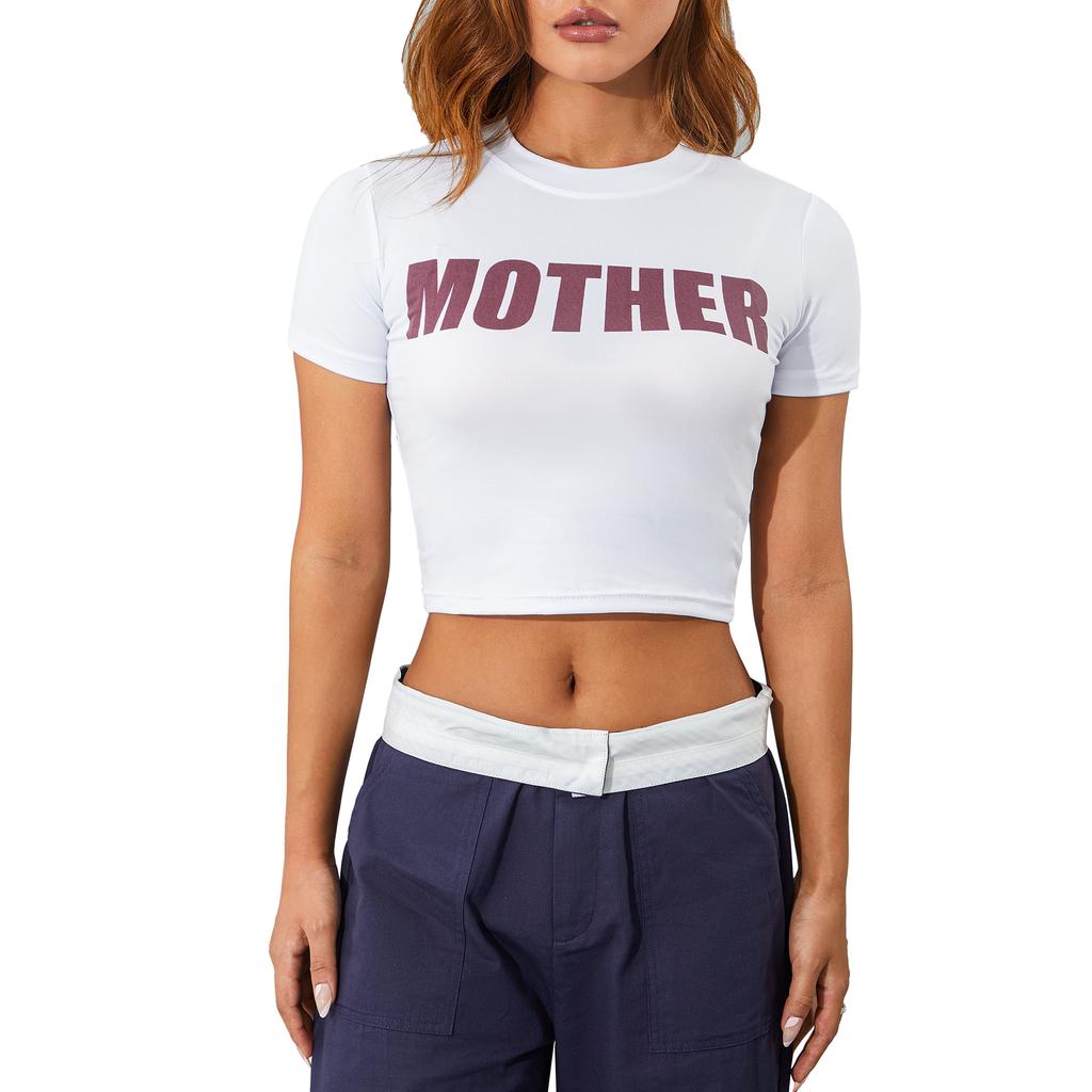 Mother Baby Tee for Women – White Graphic Crop Top Y2K Aesthetic - Acid House™ (formerly Zyra Drip)