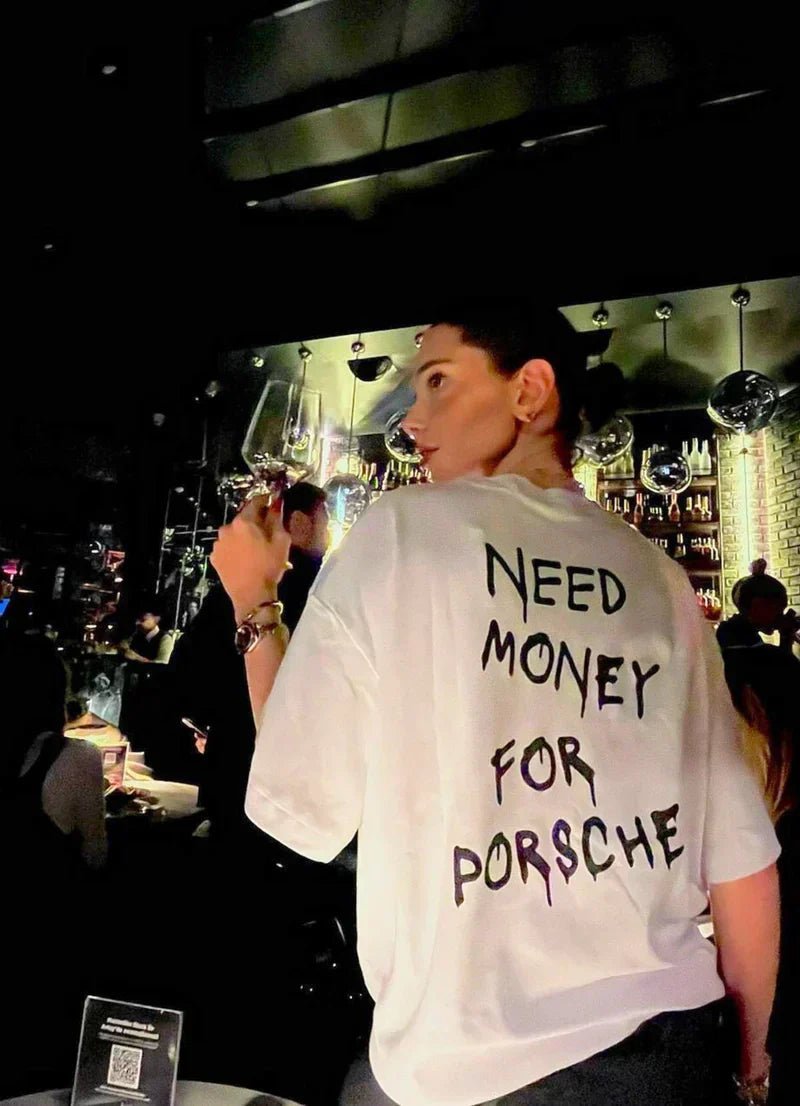 Need Money For Porsche Regular Fit T-shirt for Women | White Funny Graphic Tee - Acid House™