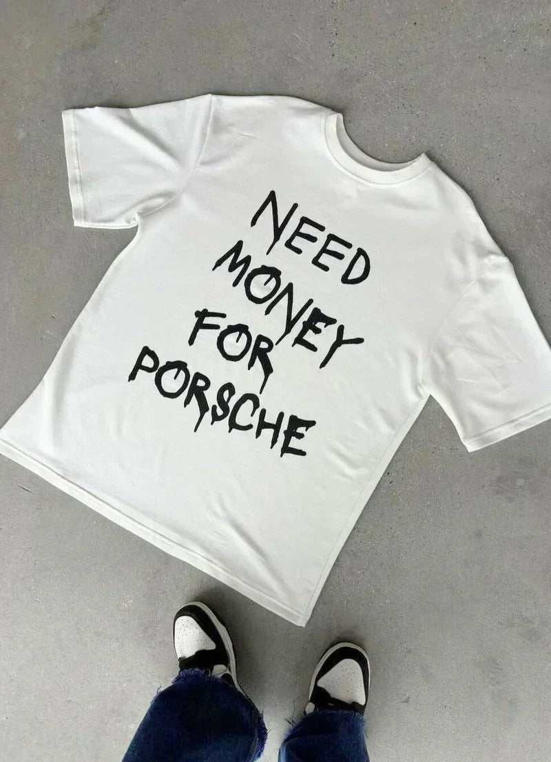 Need Money For Porsche Regular Fit T-shirt for Women | White Funny Graphic Tee - Acid House™