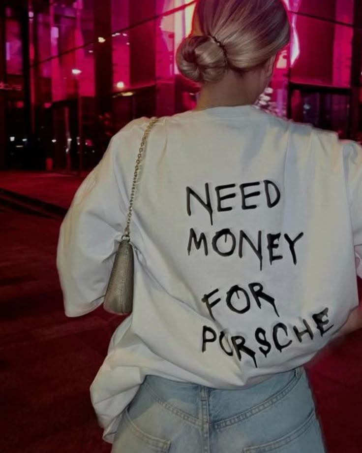 Need Money For Porsche Regular Fit T-shirt for Women | White Funny Graphic Tee - Acid House™