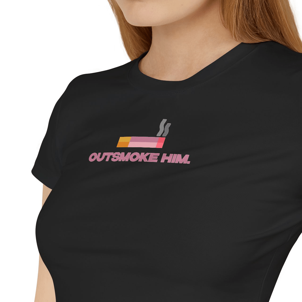 Outsmoke Him Graphic Baby Tee for Women – Black Fitted Crop Top - Acid House™ (formerly Zyra Drip)