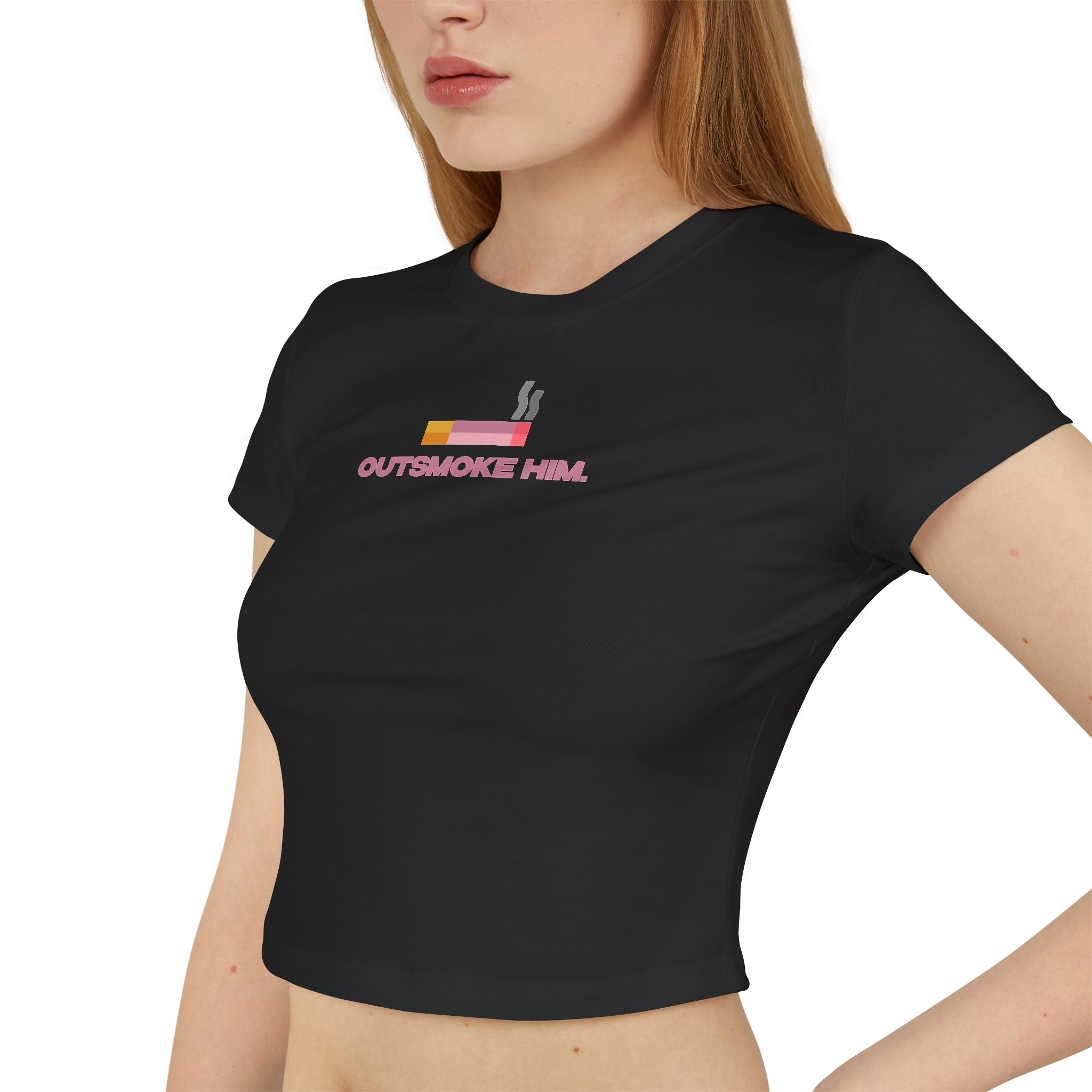 Outsmoke Him Graphic Baby Tee for Women – Black Fitted Crop Top - Acid House™ (formerly Zyra Drip)