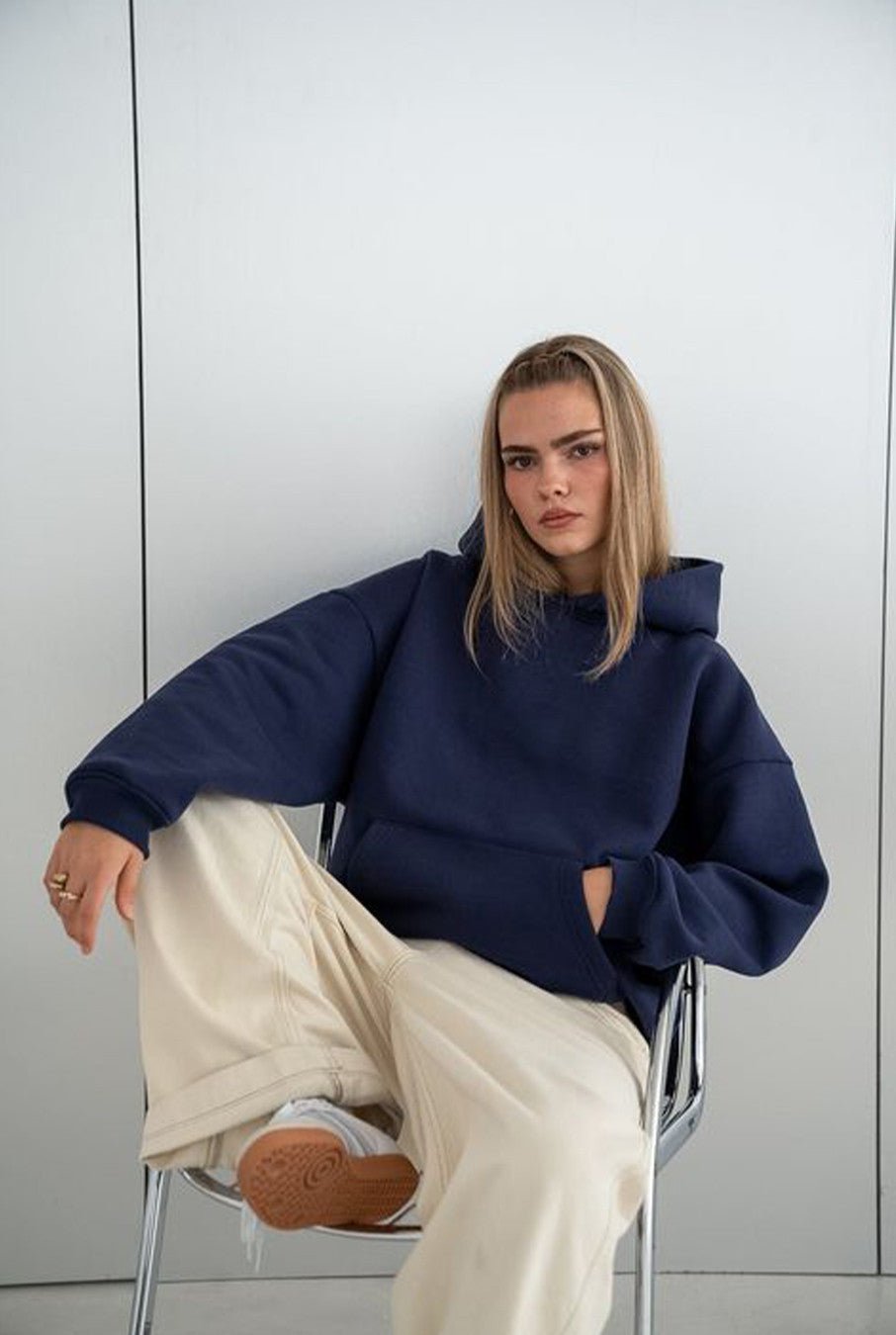Oversized Navy Blue Hoodie for Women | 400 GSM Heavyweight Cotton Drop Shoulder - Acid House™ (formerly Zyra Drip)