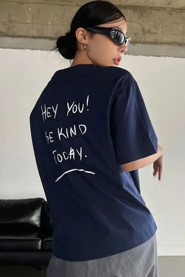 Regular Fit T-shirt Navy Blue T-Shirt for Men & Women - Hey You! Be Kind Today Quote Tee - Acid House™