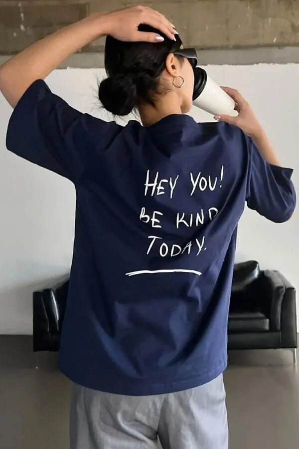 Regular Fit T-shirt Navy Blue T-Shirt for Men & Women - Hey You! Be Kind Today Quote Tee - Acid House™